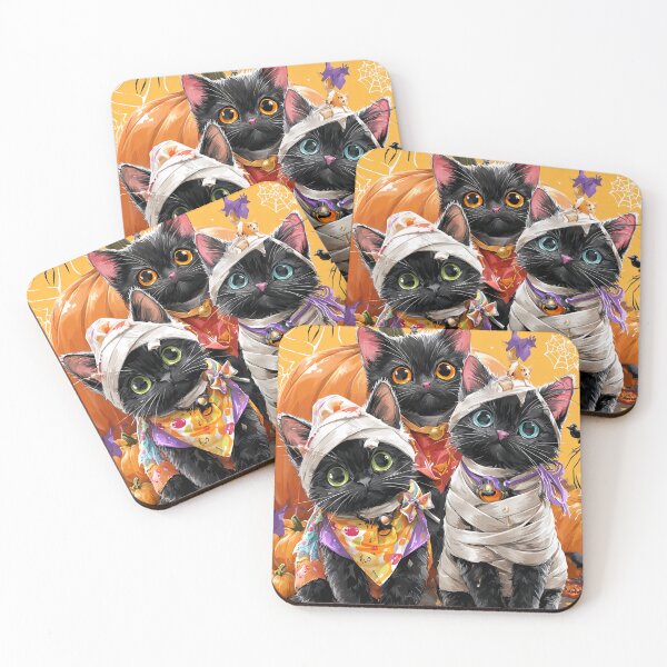 Item preview, Black Cats in Halloween Costumes – Adorable Mummy Kittens with Pumpkins and Spooky Background designed and sold by Grafititee.
