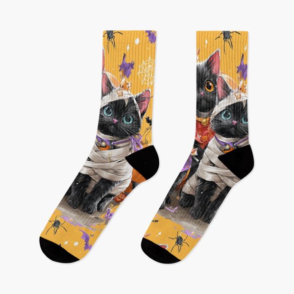 Item preview, Black Cats in Halloween Costumes – Adorable Mummy Kittens with Pumpkins and Spooky Background designed and sold by Grafititee.