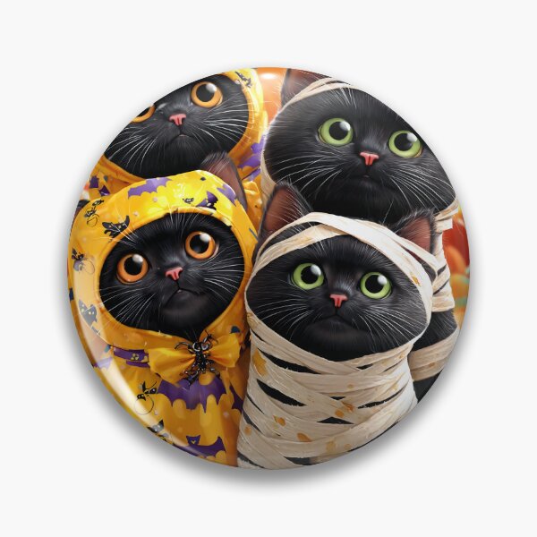 Item preview, Black Cats in Halloween Costumes – Adorable Mummy Kittens with Pumpkins and Spooky Background designed and sold by Grafititee.