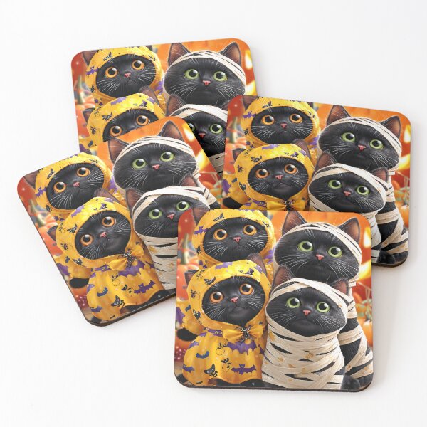 Item preview, Black Cats in Halloween Costumes – Adorable Mummy Kittens with Pumpkins and Spooky Background designed and sold by Grafititee.