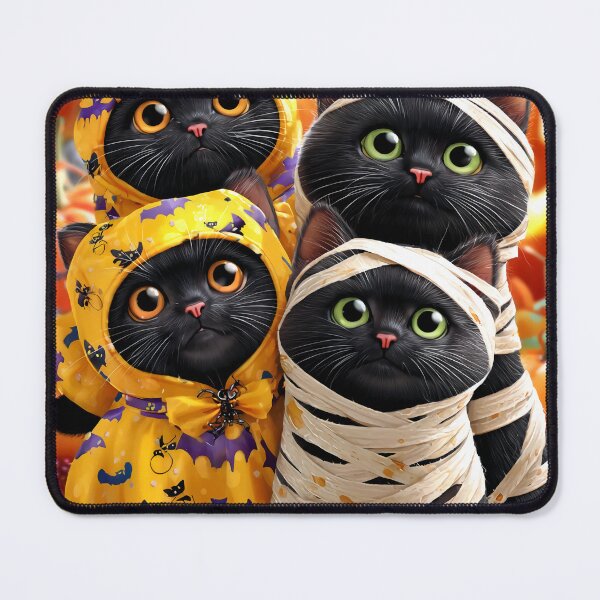 Item preview, Black Cats in Halloween Costumes – Adorable Mummy Kittens with Pumpkins and Spooky Background designed and sold by Grafititee.