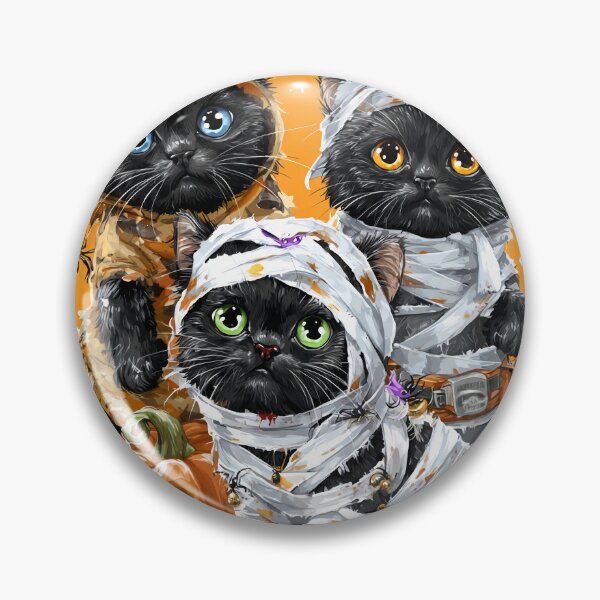 Item preview, Black Cats in Halloween Costumes – Adorable Mummy Kittens with Pumpkins and Spooky Background designed and sold by Grafititee.