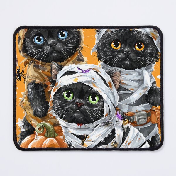 Item preview, Black Cats in Halloween Costumes – Adorable Mummy Kittens with Pumpkins and Spooky Background designed and sold by Grafititee.