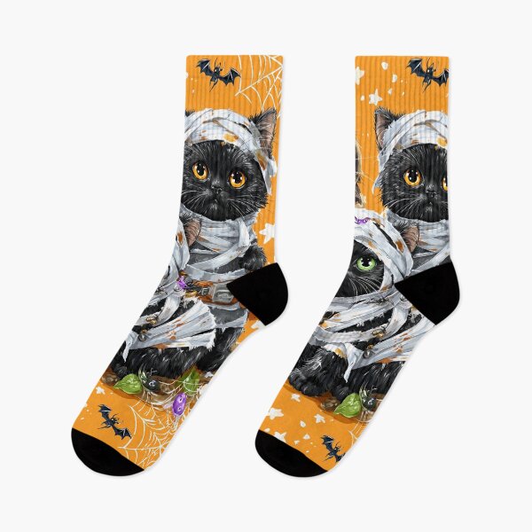 Item preview, Black Cats in Halloween Costumes – Adorable Mummy Kittens with Pumpkins and Spooky Background designed and sold by Grafititee.