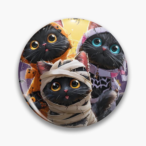Item preview, Black Cats in Halloween Costumes – Adorable Mummy Kittens with Pumpkins and Spooky Background designed and sold by Grafititee.