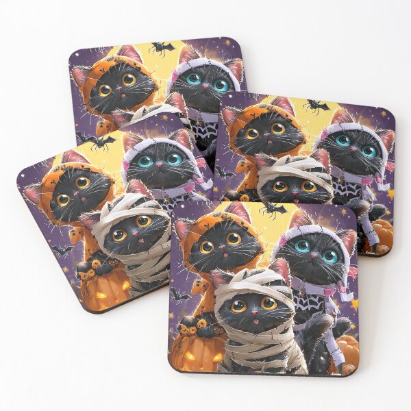 Item preview, Black Cats in Halloween Costumes – Adorable Mummy Kittens with Pumpkins and Spooky Background designed and sold by Grafititee.