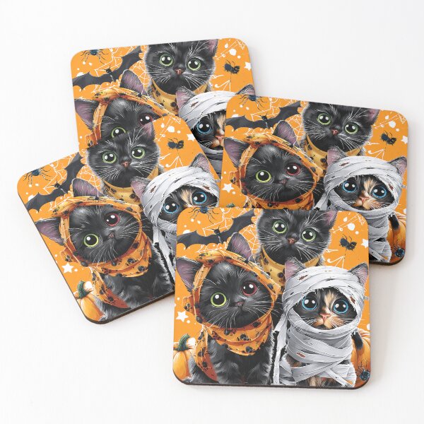 Item preview, Black Cats in Halloween Costumes – Adorable Mummy Kittens with Pumpkins and Spooky Background designed and sold by Grafititee.