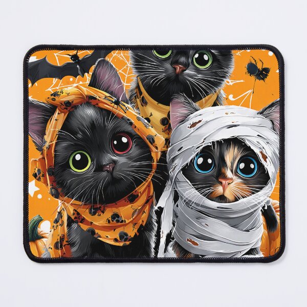 Item preview, Black Cats in Halloween Costumes – Adorable Mummy Kittens with Pumpkins and Spooky Background designed and sold by Grafititee.
