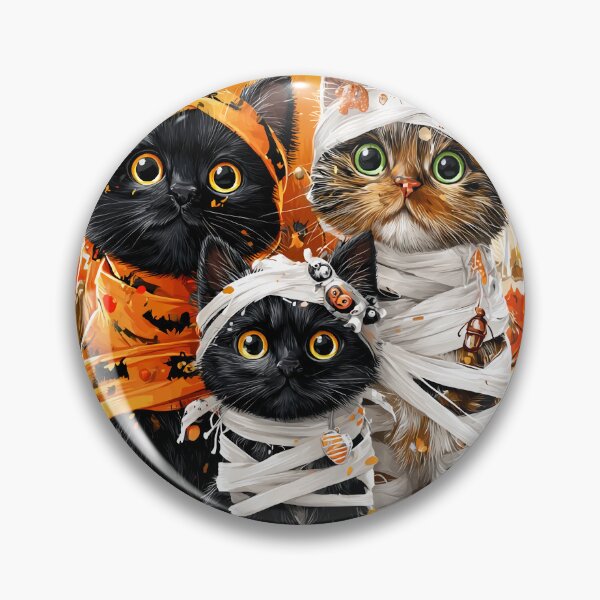 Item preview, Black Cats in Halloween Costumes – Adorable Mummy Kittens with Pumpkins and Spooky Background designed and sold by Grafititee.