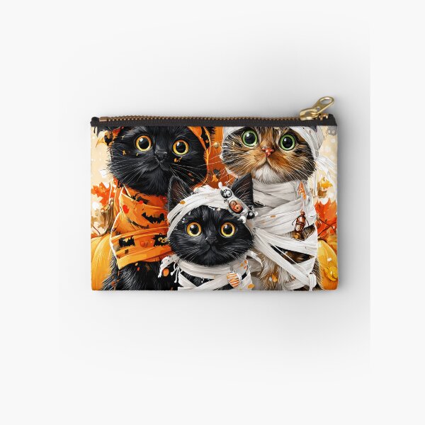 Item preview, Black Cats in Halloween Costumes – Adorable Mummy Kittens with Pumpkins and Spooky Background designed and sold by Grafititee.