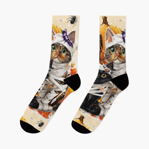 Item preview, Black Cats in Halloween Costumes – Adorable Mummy Kittens with Pumpkins and Spooky Background designed and sold by Grafititee.