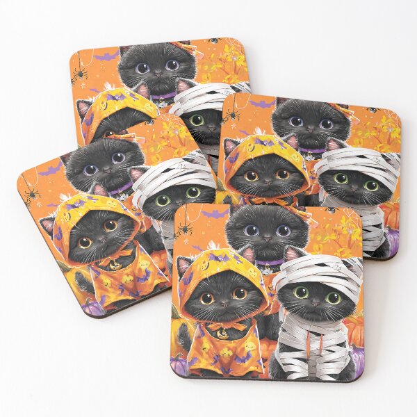 Item preview, Black Cats in Halloween Costumes – Adorable Mummy Kittens with Pumpkins and Spooky Background designed and sold by Grafititee.