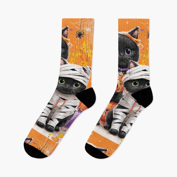 Item preview, Black Cats in Halloween Costumes – Adorable Mummy Kittens with Pumpkins and Spooky Background designed and sold by Grafititee.
