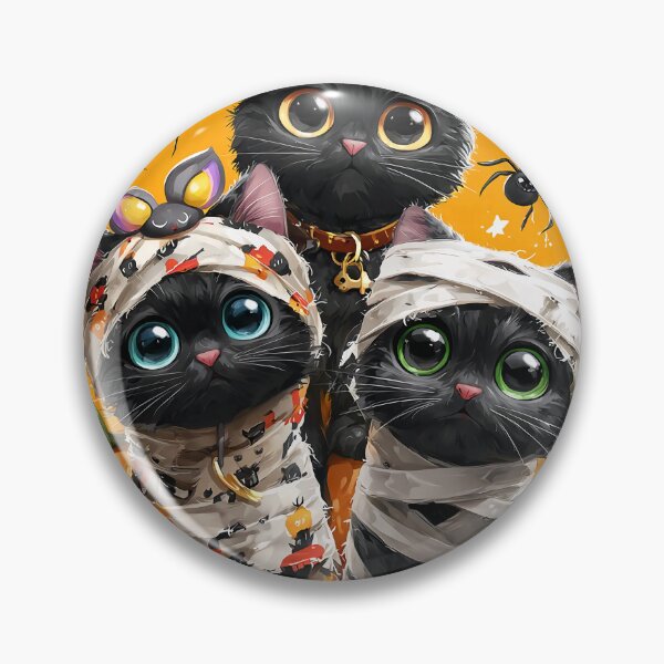 Item preview, Black Cats in Halloween Costumes – Adorable Mummy Kittens with Pumpkins and Spooky Background designed and sold by Grafititee.