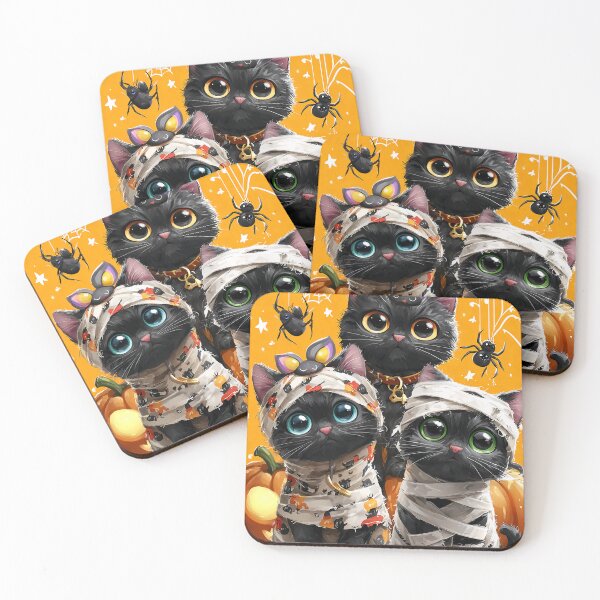 Item preview, Black Cats in Halloween Costumes – Adorable Mummy Kittens with Pumpkins and Spooky Background designed and sold by Grafititee.