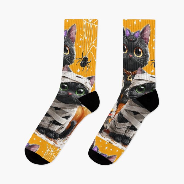 Item preview, Black Cats in Halloween Costumes – Adorable Mummy Kittens with Pumpkins and Spooky Background designed and sold by Grafititee.