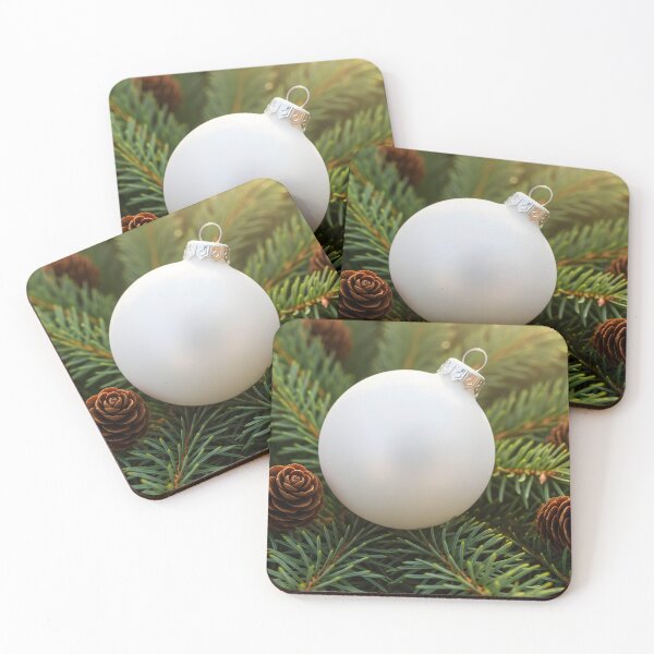 Item preview, Close-up of a White Christmas Bauble on Pine Branches with Cones designed and sold by homydesign.