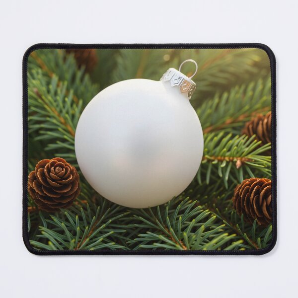 Item preview, Close-up of a White Christmas Bauble on Pine Branches with Cones designed and sold by homydesign.