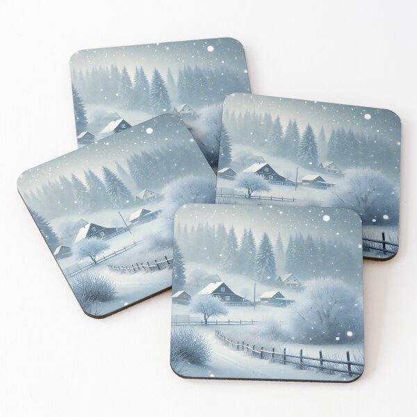 Item preview, A peaceful winter scene with snow falling on a small village nestled in a snowy valley designed and sold by homydesign.