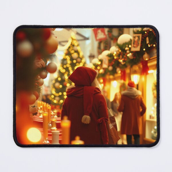 Item preview, A festive Christmas scene with a hooded figure, decorated trees, and glowing lights designed and sold by homydesign.