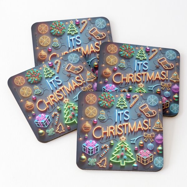 Item preview, The word "CHRISTMAS" is spelled out in neon lights surrounded by festive Christmas icons on a dark background designed and sold by homydesign.