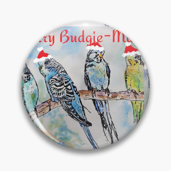Item preview, Merry Christmas Budgie Budgies Budgerigars Watercolour Painting designed and sold by Sarah  Rajkotwala.
