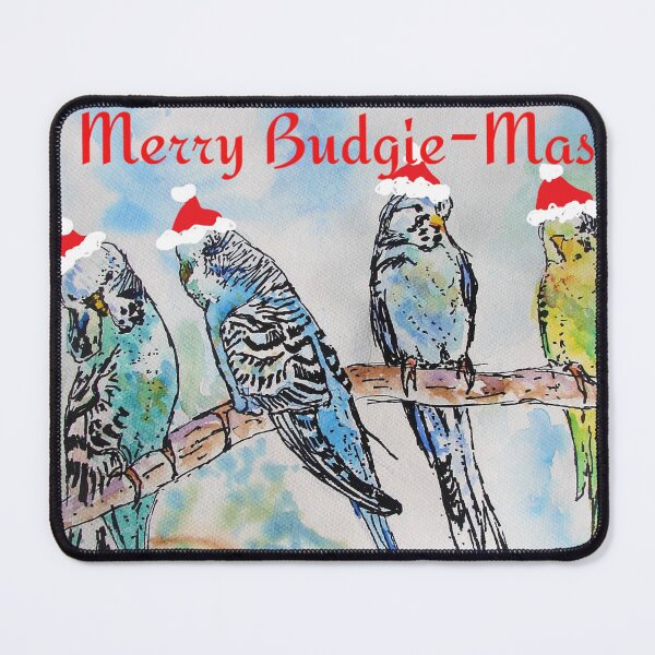 Item preview, Merry Christmas Budgie Budgies Budgerigars Watercolour Painting designed and sold by Sarah  Rajkotwala.
