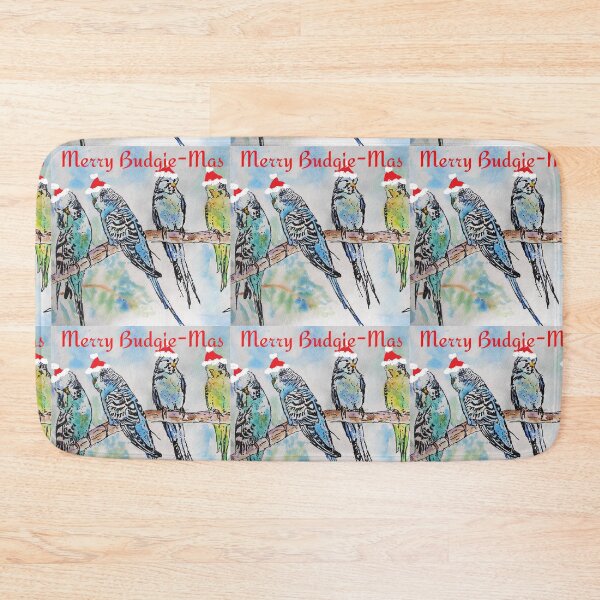 Item preview, Merry Christmas Budgie Budgies Budgerigars Watercolour Painting designed and sold by Sarah  Rajkotwala.