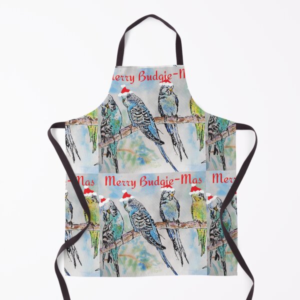 Item preview, Merry Christmas Budgie Budgies Budgerigars Watercolour Painting designed and sold by Sarah Rajkotwala.
