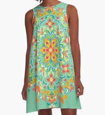Multicolored Ethnic Floral Kaleidoscope A-Line Dress