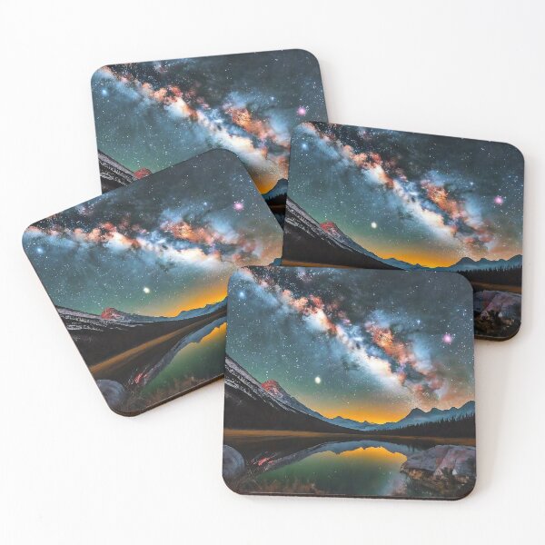 Item preview, Starry Milky Way over Mountains and Alpine Lake with Perfect Reflection — Nighttime Astro-Landscape Photography with Nebula and Cosmic Colors designed and sold by Karina Creative Studio.