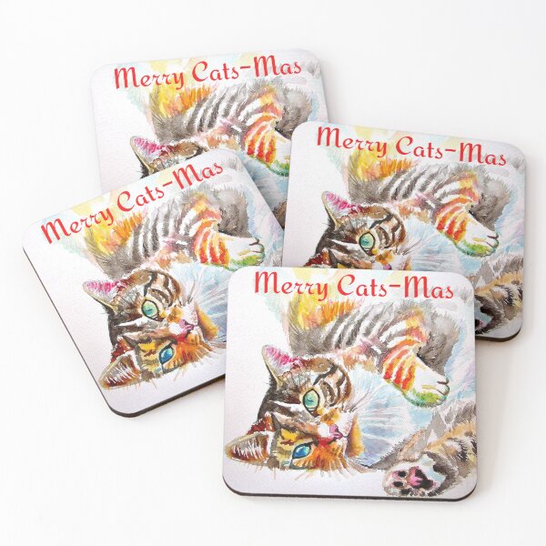 Item preview, Merry Christmas Tabby Cat Cats Watercolour Painting designed and sold by Sarah  Rajkotwala.