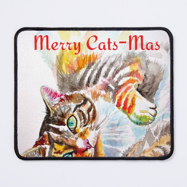 Item preview, Merry Christmas Tabby Cat Cats Watercolour Painting designed and sold by Sarah Rajkotwala.