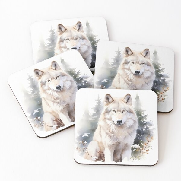 Item preview, White wolf in winter woods, watercolor style designed and sold by whisperwethers.