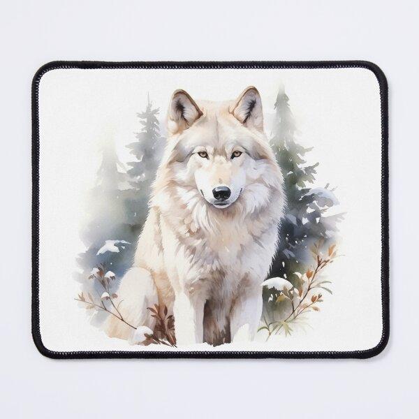 Item preview, White wolf in winter woods, watercolor style designed and sold by whisperwethers.