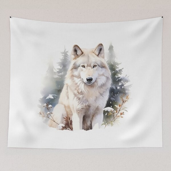 Item preview, White wolf in winter woods, watercolor style designed and sold by whisperwethers.