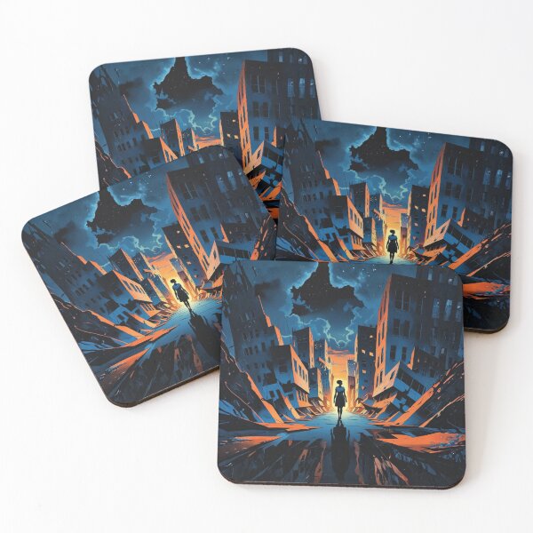 Item preview, Dramatic Post-Apocalyptic City Walk: Lone Figure Amid Ruined Skyscrapers At Sunset designed and sold by Rue Market.