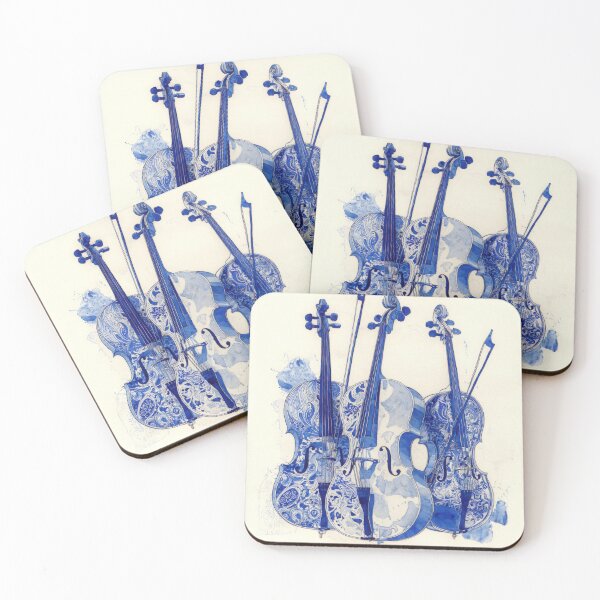 Artikelvorschau, Blaues Cello-Trio – Elegante Aquarell-Instrumentenillustration entworfen und verkauft von dawnleblanc55.