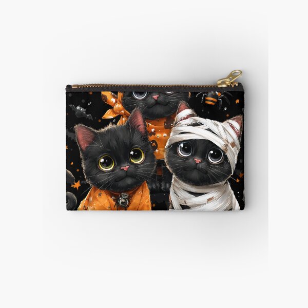 Item preview, Black Cats in Halloween Costumes – Adorable Mummy Kittens with Pumpkins and Spooky Background designed and sold by Grafititee.