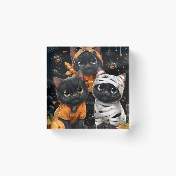 Item preview, Black Cats in Halloween Costumes – Adorable Mummy Kittens with Pumpkins and Spooky Background designed and sold by Grafititee.
