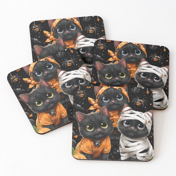 Item preview, Black Cats in Halloween Costumes – Adorable Mummy Kittens with Pumpkins and Spooky Background designed and sold by Grafititee.