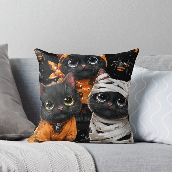 Item preview, Black Cats in Halloween Costumes – Adorable Mummy Kittens with Pumpkins and Spooky Background designed and sold by Grafititee.