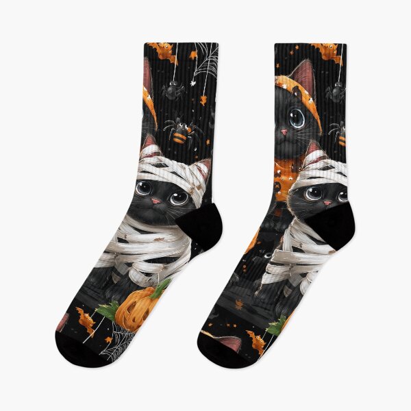 Item preview, Black Cats in Halloween Costumes – Adorable Mummy Kittens with Pumpkins and Spooky Background designed and sold by Grafititee.