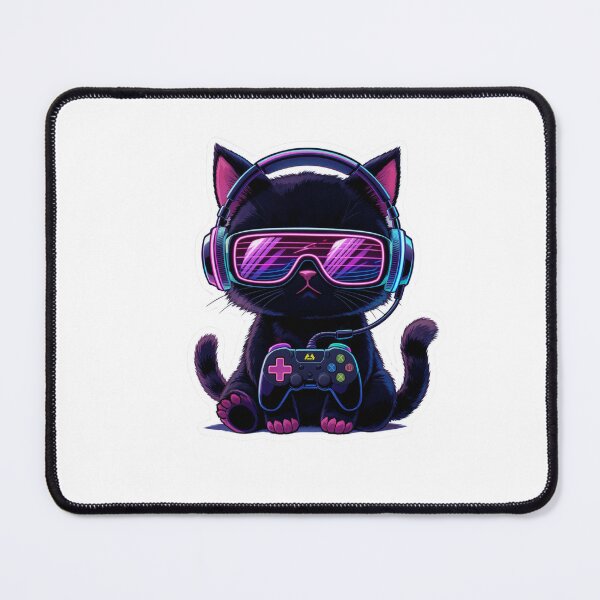 Item preview, Neon Gamer Cat – Cyberpunk Kitty with Controller designed and sold by Finestrokes.art.