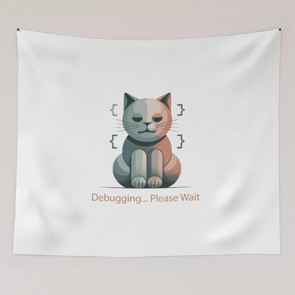 Item preview, Debugging Please Wait – Funny Lucky Cat Programmer design designed and sold by ZyricZyric.