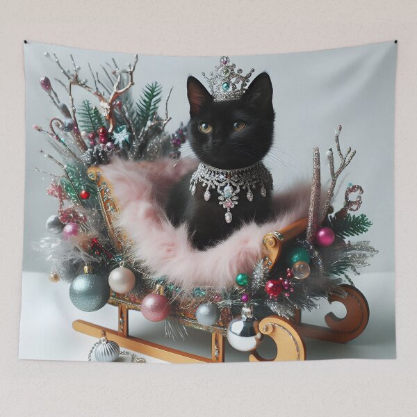 Item preview, Black Kitty in Elegant Christmas Sleigh designed and sold by Eclectic Monkey.