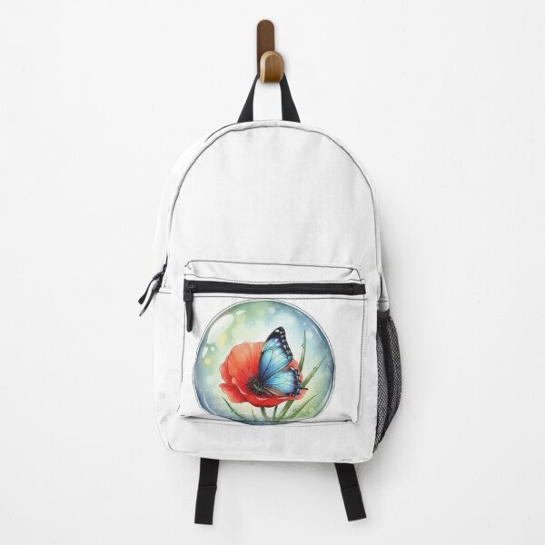 Item preview, Blue Butterfly on a Poppy in a Bubble Watercolor Butterfly and Poppy in a Sphere. designed and sold by ZyVoAli.