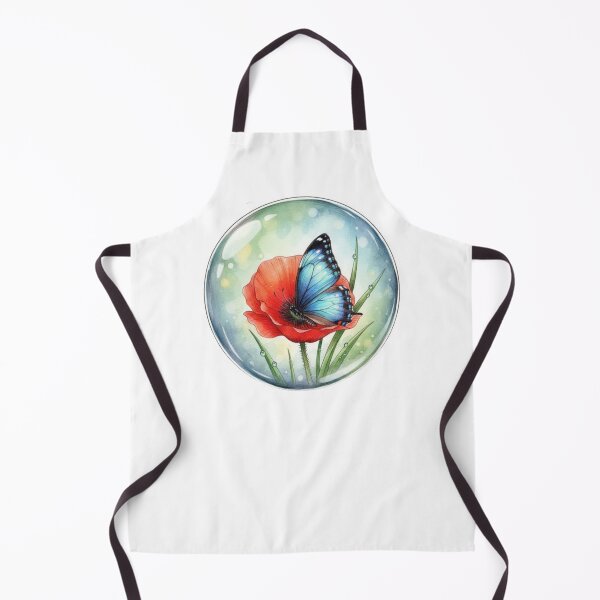 Item preview, Blue Butterfly on a Poppy in a Bubble ​Watercolor Butterfly and Poppy in a Sphere.  designed and sold by ZyVoAli.