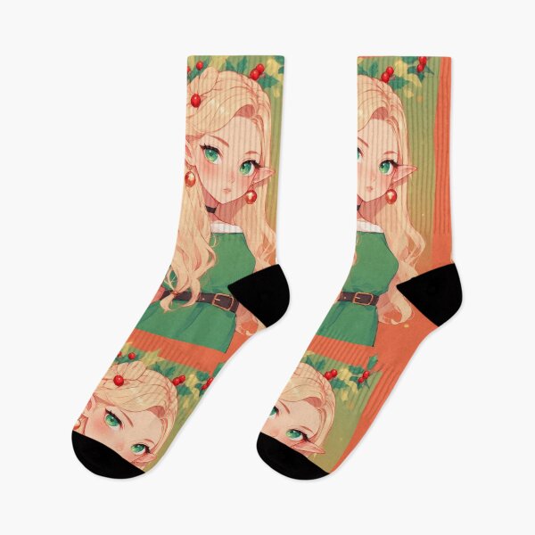 Item preview, Christmas elf anime with green and orange background designed and sold by ArtsJulian.