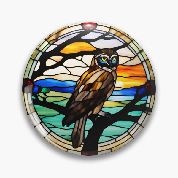 Item preview, Stained Glass Morepork Owl Ruru designed and sold by Wild Blue Designs NZ.